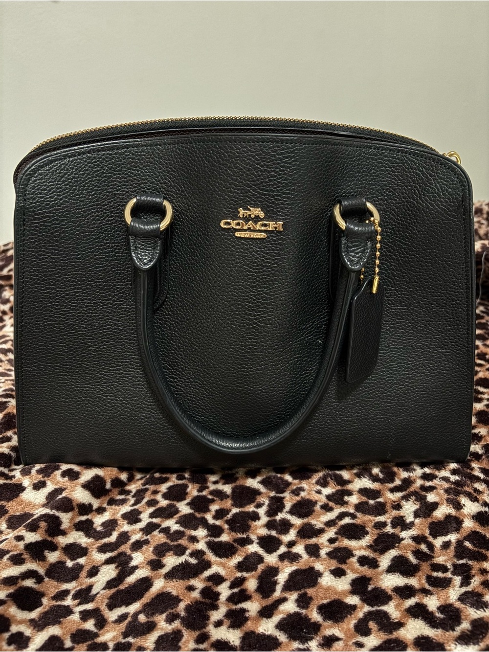 COACH Black Pebbled Leather Dome Satchel with Gold Hardware